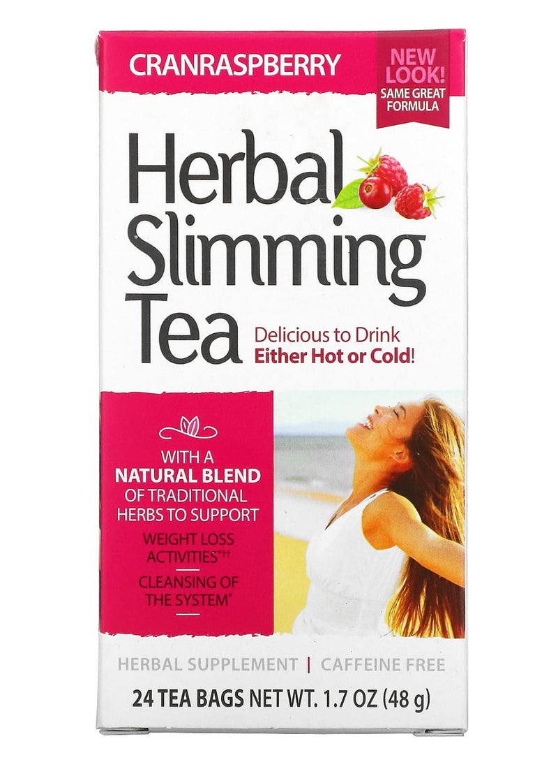 21st Century Herbal Slimming Tea, Cranraspberry, Caffeine Free, 24 Tea Bags, 1.7 oz (48 g) 45grams - Image 1